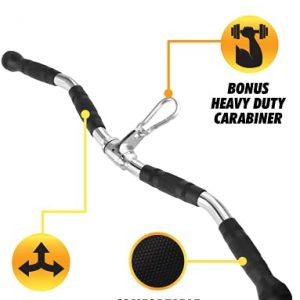 Fitness Invention LAT Pulldown Bar - LAT Bar Attachment 30 Inch - Cable Attachments for Gym Set - LAT Pull Down Bar - Curl Bar Cable Attachment - Cable Machine Attachment - Ez Bar Cable Attachment