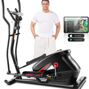 FUNMILY Elliptical Machine, Elliptical Trainer Cross Trainer with 10 Levels of Magnetic Resistance, Enhanced LCD Monitor, Heart Rate Sensor, APP & 390 lbs Weight Capacity for Home Gym