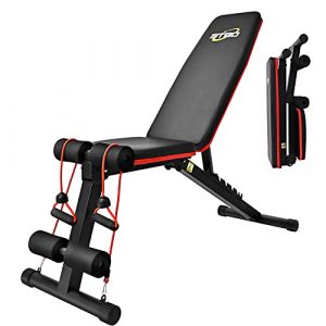 Adjustable Folding Weight Bench,Foldable Incline Decline Workout Bench Sit Up Bench with Resistance Band,Multifunctional Bench Home Gym Equipment for Full Body Workout
