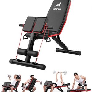 Adjustable Weight Bench Workout Bench Press for Home Gym | Incline Decline Sit Up Bench Utility Exercise Bench with Backrest & Resistant Bands,Durable Steel Construction,Easy Assembly【2022 Version】
