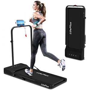 2 in 1 Motorized Folding Treadmill, Low Noise Compact Portable Under Desk Fold Up Walking Pad & Running Machine, Sturdy Foldable for Small Space/w Watch Remote Control, LED Display for Home Use
