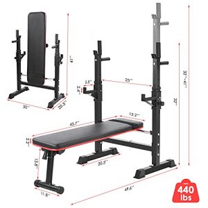 AthLike Folding & Adjustable Bench Press Bench Set, Multi-Function Weight Bench Set, Strength Training Bench with Squat Rack Set, for Incline/Decline, Sit-Ups, Full-Body Exercise, Home, Gym