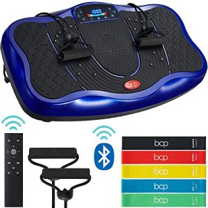 Best Choice Products Vibration Plate Platform, Full Body Exercise Machine for Fitness, Weight Loss, Toning w/ 5 Resistance Bands, Bluetooth Speakers, Remote Control - Diode Blue