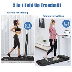 2 in 1 Motorized Folding Treadmill, Low Noise Compact Portable Under Desk Fold Up Walking Pad & Running Machine, Sturdy Foldable for Small Space/w Watch Remote Control, LED Display for Home Use