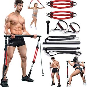 180LBS Adjustable Pilates Toning Bar Kit with Resistance Bands, Anti-Break, Full Body Dynamic Workout, Home Portable Gym